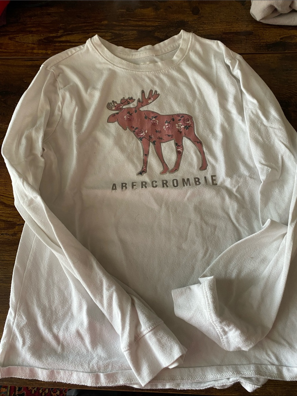 Abercrombie & Fitch White Long-Sleeve Kids Top with Pink Moose Print